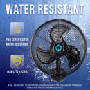 Tornado 16 Inch Pro Series Waterproof Outdoor Oscillating Wall Mount Fan - High Velocity Heavy Duty Metal Wall Mount Fan - UL