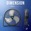 Tornado 20'' High Velocity Metal Floor Fan, 120°Tilt, 6.0 FT Cord, 3-Speed - 4750 CFM - UL