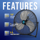 Tornado 20'' High Velocity Metal Floor Fan, 120°Tilt, 6.0 FT Cord, 3-Speed - 4750 CFM - UL