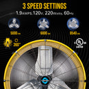 Tornado 24" High Velocity Metal Portable Tilt Blower Drum Fan - Yellow - 8540 CFM - UL