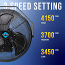 Tornado 18" Outdoor Rated IPX4 Water Resistant High Velocity Metal Wall Fan - 4150 CFM - UL