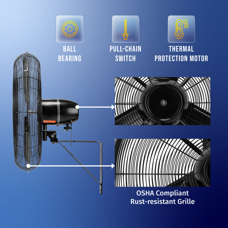 Tornado 24" Outdoor Rated IPX4 Water Resistant High Velocity Metal Oscillating Wall Fan - 7600 CFM - UL