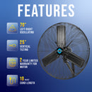 Tornado 30" Outdoor Rated IPX4 Water Resistant High Velocity Metal Oscillating Wall Mount Fan - 8850 CFM – UL