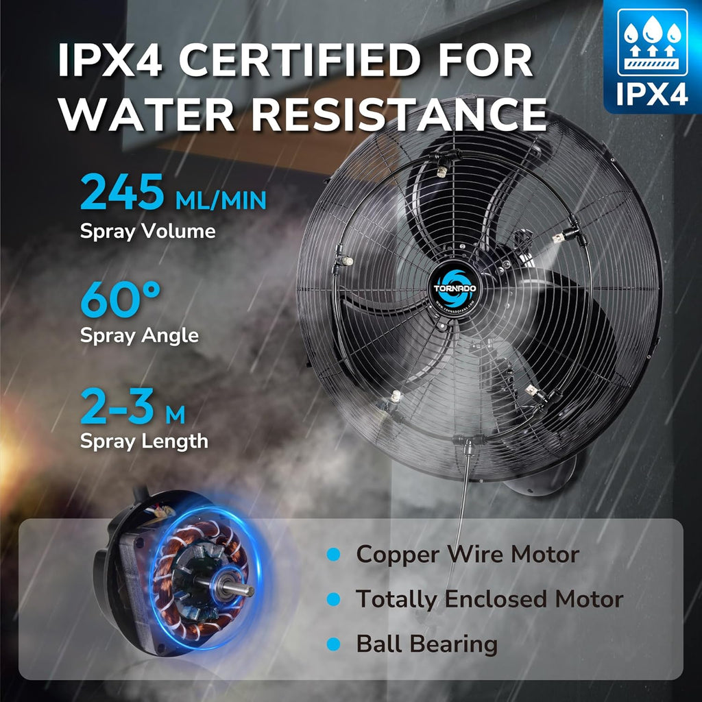Pasapair 20 Inch Wall Mounted Fan,High Velocity Industrial Misting Wall Fan With Waterproof Ipx4 Motoretl Listed8 2ft Cordgfci Plugfor Industrial Garagegreenhouse