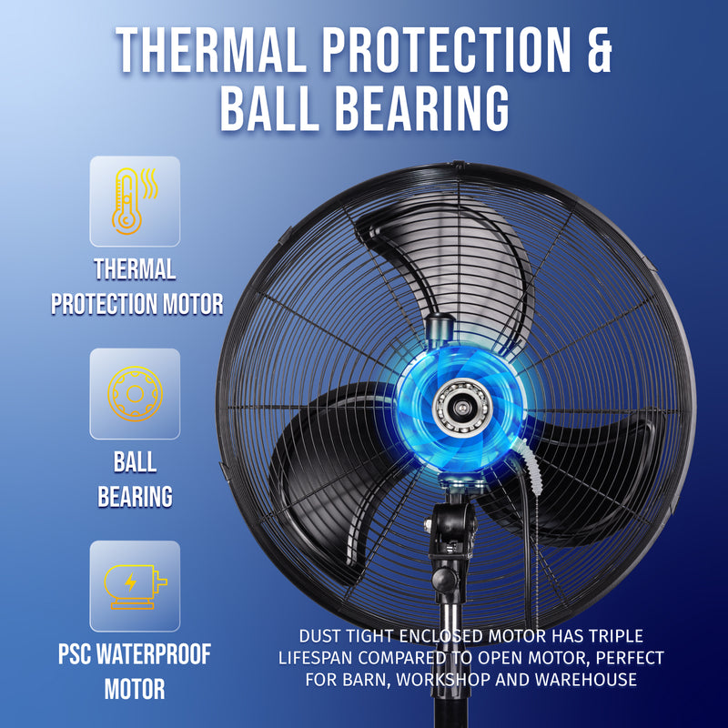 Tornado 20 Inch High Velocity Metal Oscillating Pedestal Fan Water-Resistant