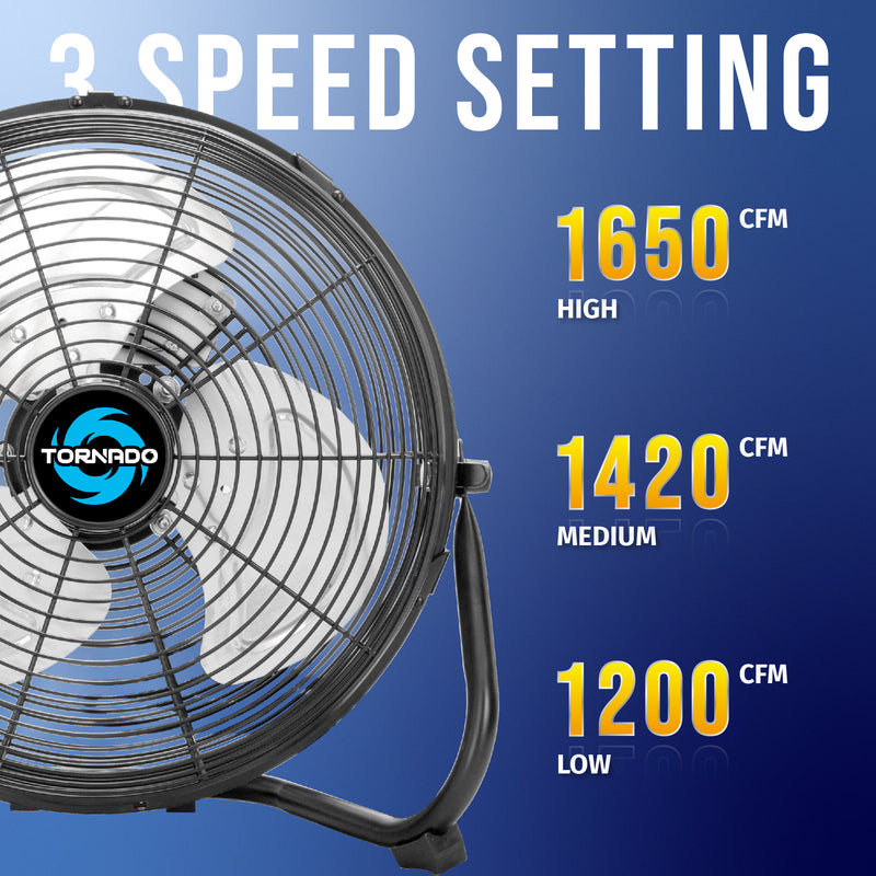Tornado 12'' High Velocity Metal Floor Fan,3-Speed Powerful Cooling for Industrial, Commercial, and Home Spaces - 1650 CFM - UL