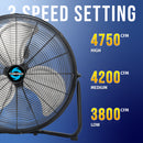 Tornado 20'' High Velocity Metal Floor Fan, 120°Tilt, 6.0 FT Cord, 3-Speed - 4750 CFM - UL