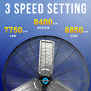 Tornado 30 Inch Pro Series High Velocity Oscillating Wall Mount Fan For Commercial, Industrial Use 3 Speed 8850 CFM 6.6 FT Cord UL Safety Listed