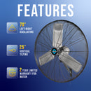 Tornado 30 Inch Pro Series High Velocity Oscillating Wall Mount Fan For Commercial, Industrial Use 3 Speed 8850 CFM 6.6 FT Cord UL Safety Listed