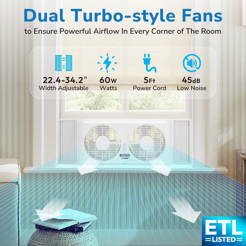 Torando 9 Inch Dual Window Fan with 2-Speed Adjustable, 22-33 Inch Exp