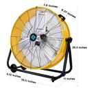 Tornado 24" High Velocity Metal Portable Tilt Blower Drum Fan - Yellow - 8540 CFM - UL