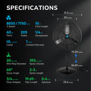 Tornado 8850 CFM 30 Inch Misting Pedestal Fan Oscillating,Water-Resistant Outdoor Pedestal Fan with Fan Misting Kit,19.69 FT Hose + 10 Brass Nozzles + Brass Adapter(3/4") for Patio,Garden