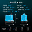 Hexago 800GPH Submersible Water Pump, 100W High Flow Sump Pump with 11FT Max Lift, Quiet Pond Pump for Waterfall, Outdoor Fountain, Hydroponics, Aquarium, Fish Tank