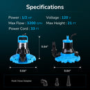 Hexago Automatic Swimming Pool Cover Pump, 1/3HP Submersible Water Pump with Check Valve Adapter & 33FT Power Cord, 2300GPH Water Removal Cover Pump for Pool, Hot Tubs, Rooftops and Water Beds
