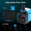 Hexago 400 GPH Submersible Pump – Ultra-Quiet Water Fountain Pump with 8FT High Lift, 6FT Power Cord, 3 Nozzles, Durable Water Pump for Aquarium, Statuary, Hydroponics, Fish Tank and Pond Fountains