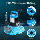 Hexago Automatic Swimming Pool Cover Pump, 1/2HP Submersible Water Pump with Check Valve Adapter & 33FT Power Cord, 3200GPH Water Removal Cover Pump for Pool, Hot Tubs, Rooftops and Water Beds