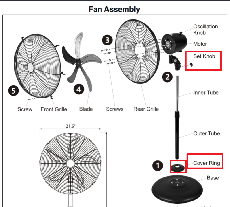 set knob and cover ring of HI-FAN-20POF-5BA-1P