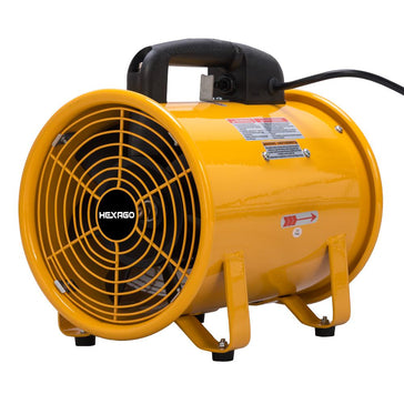 Hexago – 8 Inch Portable Ventilation Blower Fan - Commercial, Residential, Industrial Use - 2 Speed - 565 CFM - 1/4 HP - 6.6 FT Cord - ETL Safety Listed