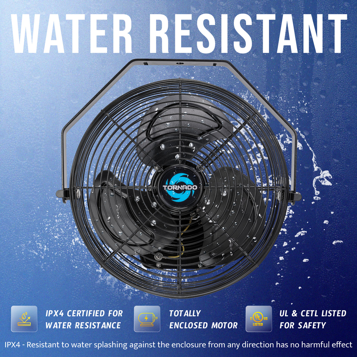 Tornado 16" Pro Oscillating Wall Fan - Heavy Duty Metal, 3 Speeds, UL Listed For Industrial & Home Use - View #6