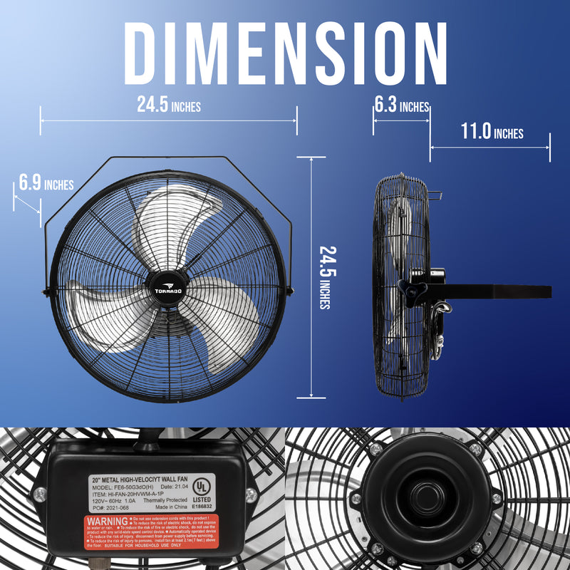 Tornado 20" High Velocity Metal Wall Fan - 4750 CFM - UL