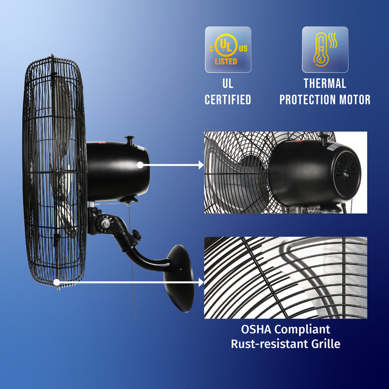 Tornado 20" Pro Series Metal Oscillating Wall Fan - 5250 CFM - UL