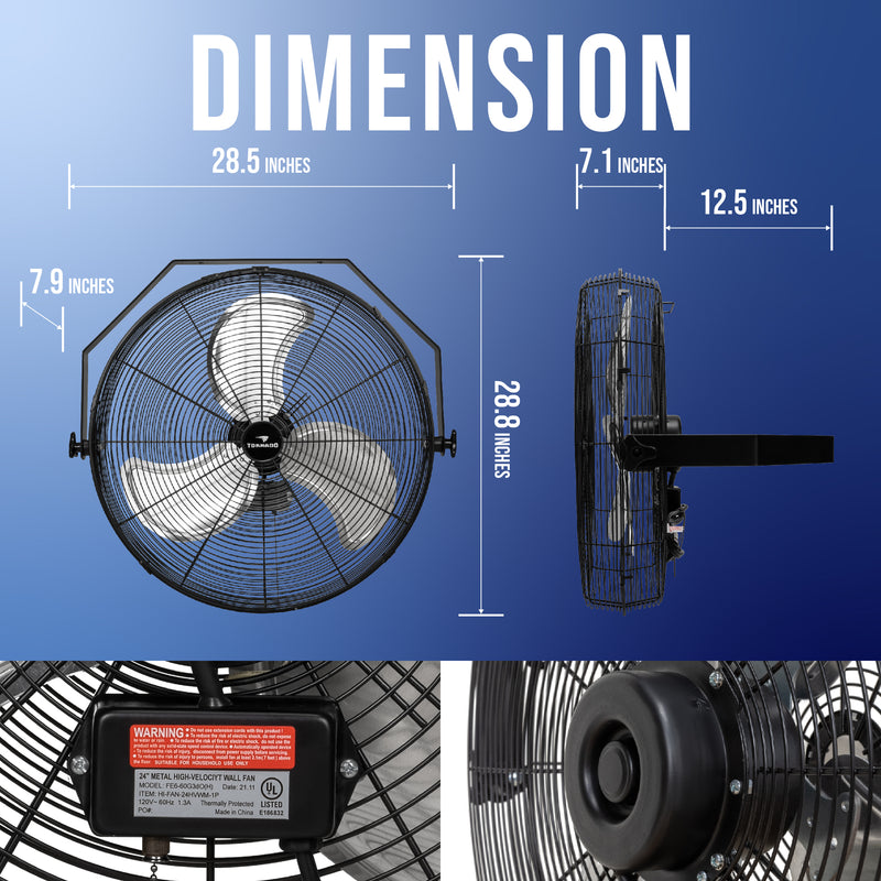 Tornado 24" High Velocity Metal Wall Fan - 7700 CFM – UL