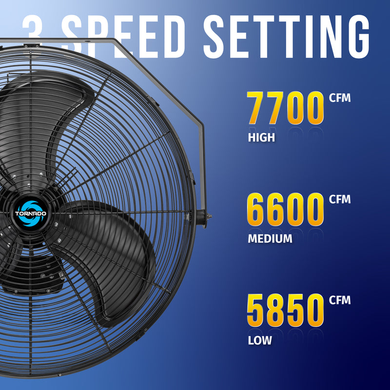 Tornado 24" Outdoor Rated IPX4 Water Resistant High Velocity Metal Wall Fan - 7700 CFM - UL