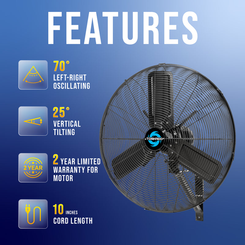 Tornado 24" Outdoor Rated IPX4 Water Resistant High Velocity Metal Oscillating Wall Fan - 7600 CFM - UL