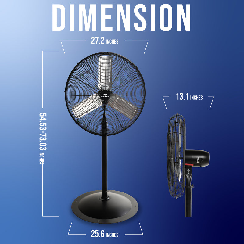 Tornado 24" High Velocity Metal Stationary Non-Oscillating Pedestal Fan - 7600 CFM - UL