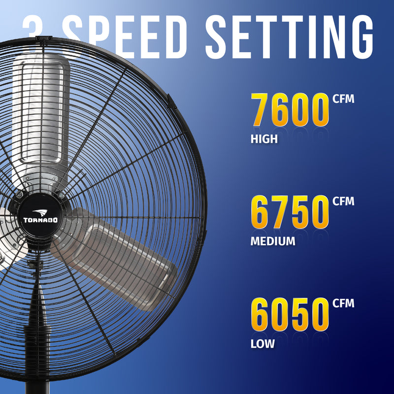 Tornado 24" High Velocity Metal Stationary Non-Oscillating Pedestal Fan - 7600 CFM - UL