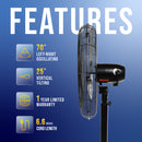 Tornado 24" High Velocity Metal Oscillating Pedestal Fan - 7600 CFM - UL