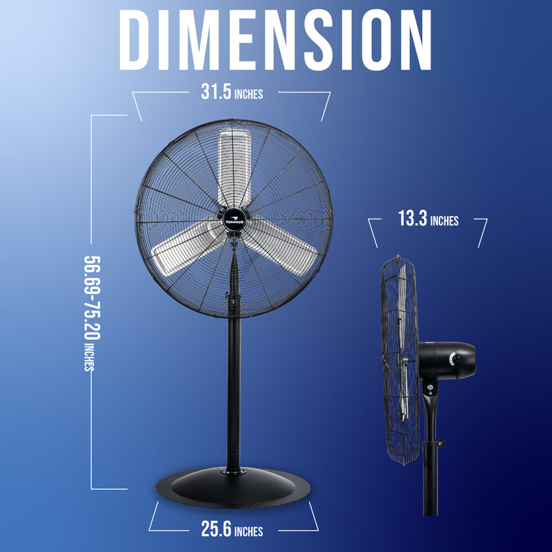 Tornado 30" High Velocity Metal Stationary Non-Oscillating Pedestal Fan - 8850 CFM - UL