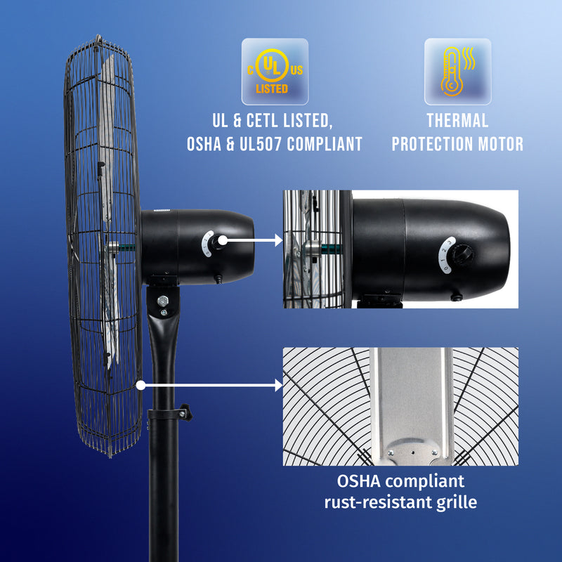 Tornado 30" High Velocity Metal Stationary Non-Oscillating Pedestal Fan - 8850 CFM - UL