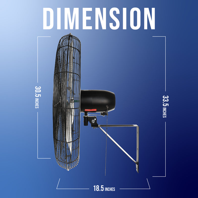 Tornado 30 Inch Pro Series High Velocity Oscillating Wall Mount Fan For Commercial, Industrial Use 3 Speed 8850 CFM 6.6 FT Cord UL Safety Listed