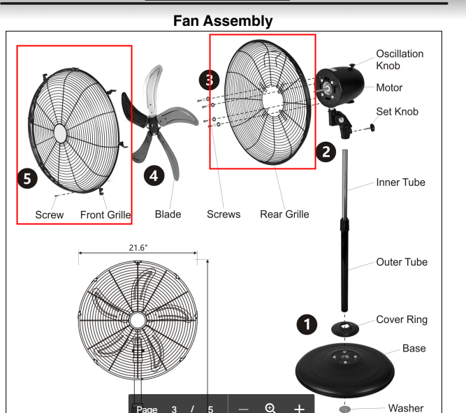 Front and Rear Grille of HI-FAN-20POF-5BA-1P